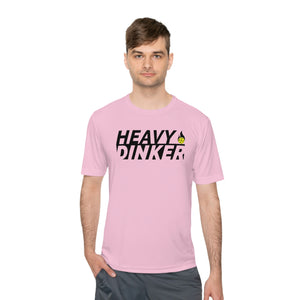 man wearing light pink heavy dinker men's athletic pickleball apparel shirt front view