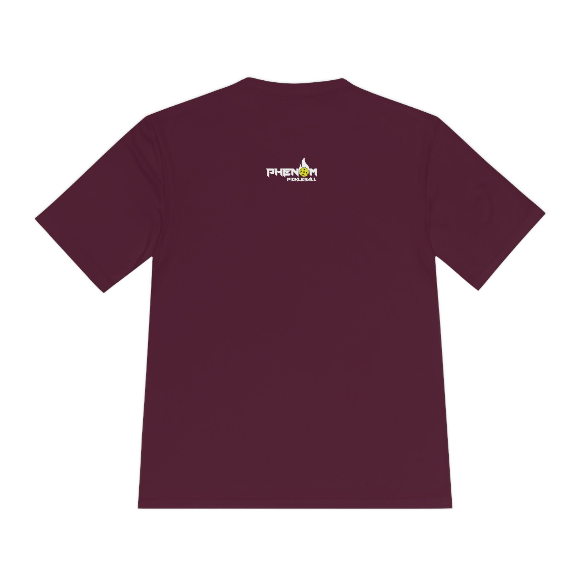 maroon burgundy heavy dinker men's athletic pickleball apparel shirt phenom logo back view