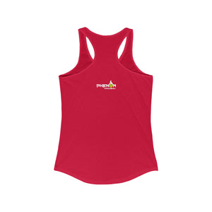 red just here for the dinks and giggles women's racerback tank top pickleball apparel phenom logo back view