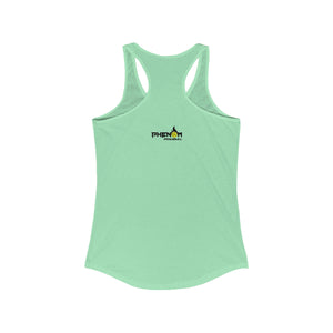 mint green day dinking champion retro inspired pickleball apparel women's racerback tank top phenom logo back view