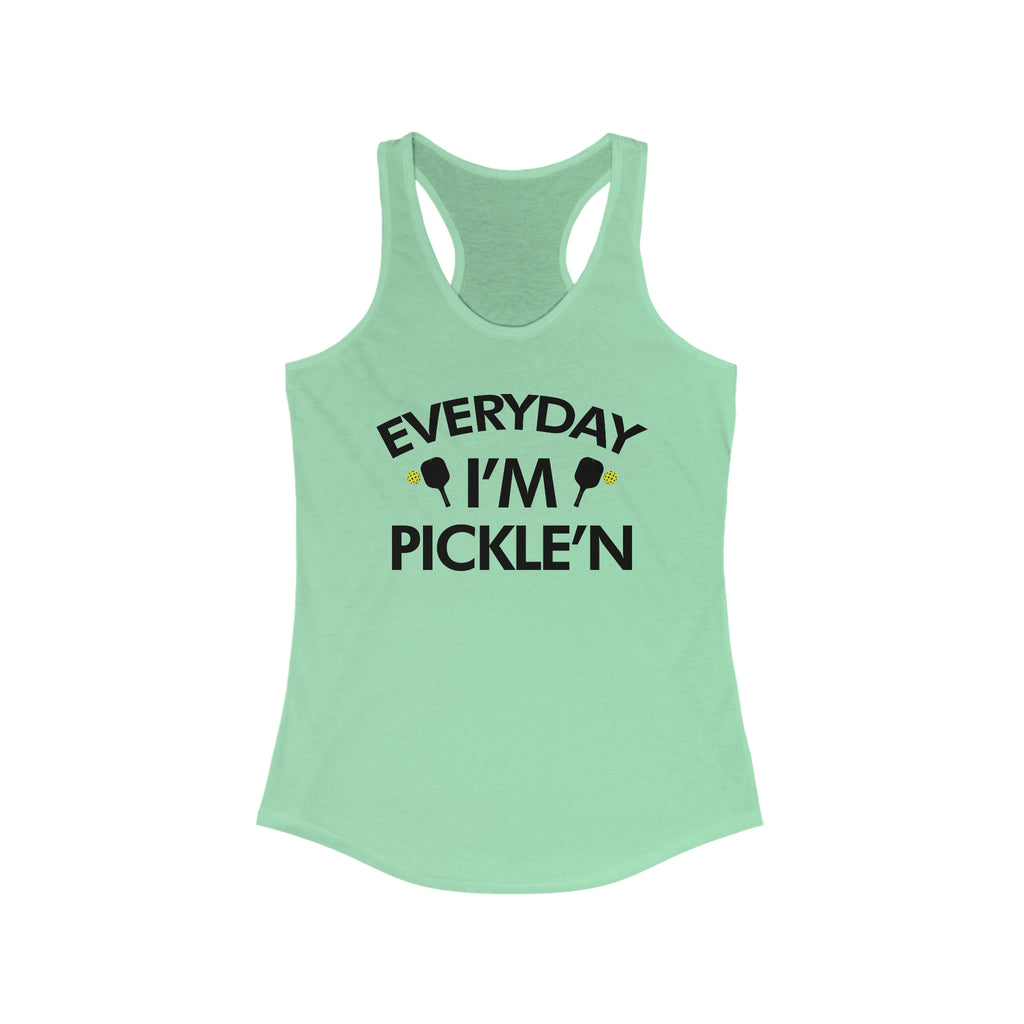 mint green everyday i'm pickle'n women's racerback tank top pickleball apparel shirt front view