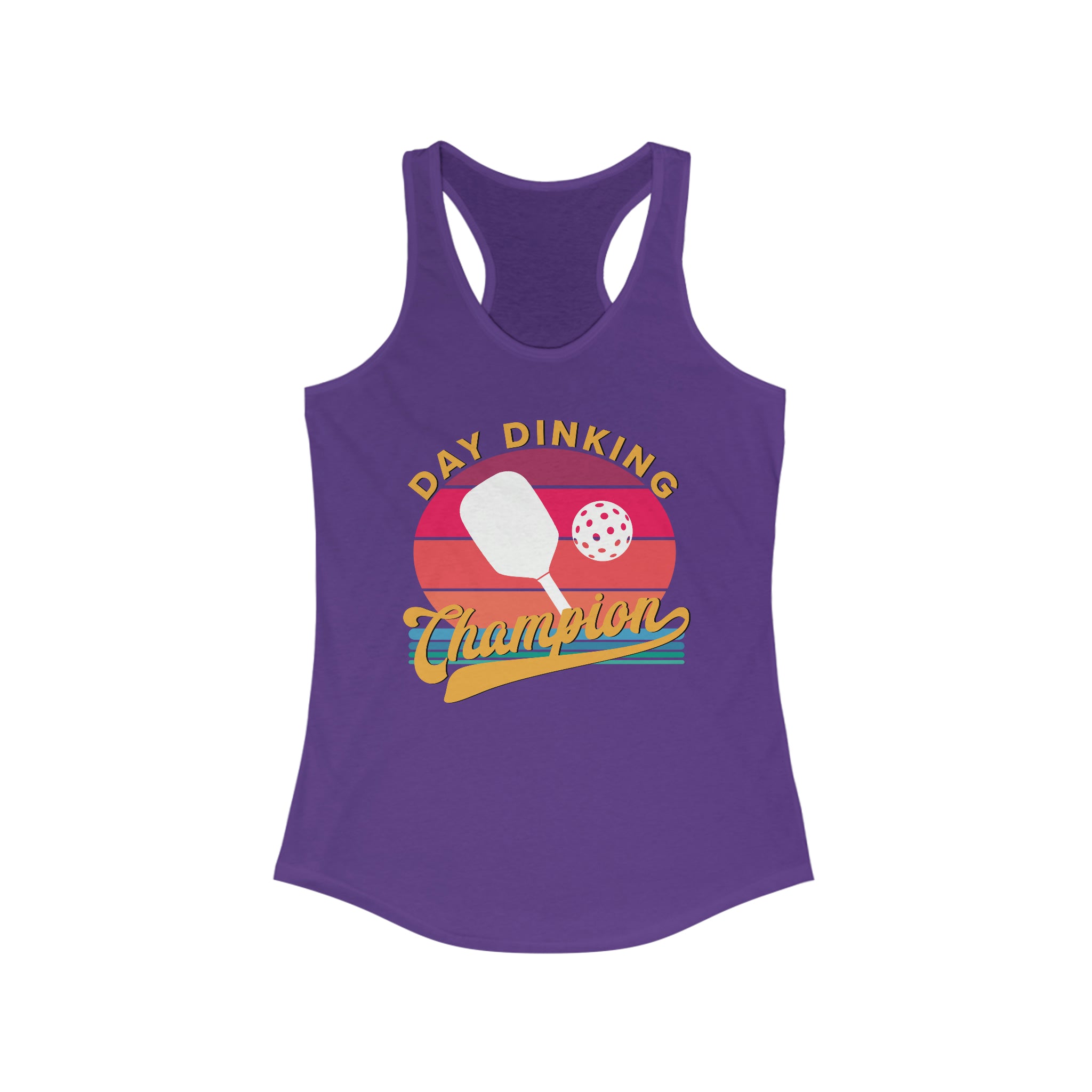 purple day dinking champion retro inspired pickleball apparel women's racerback tank top front view