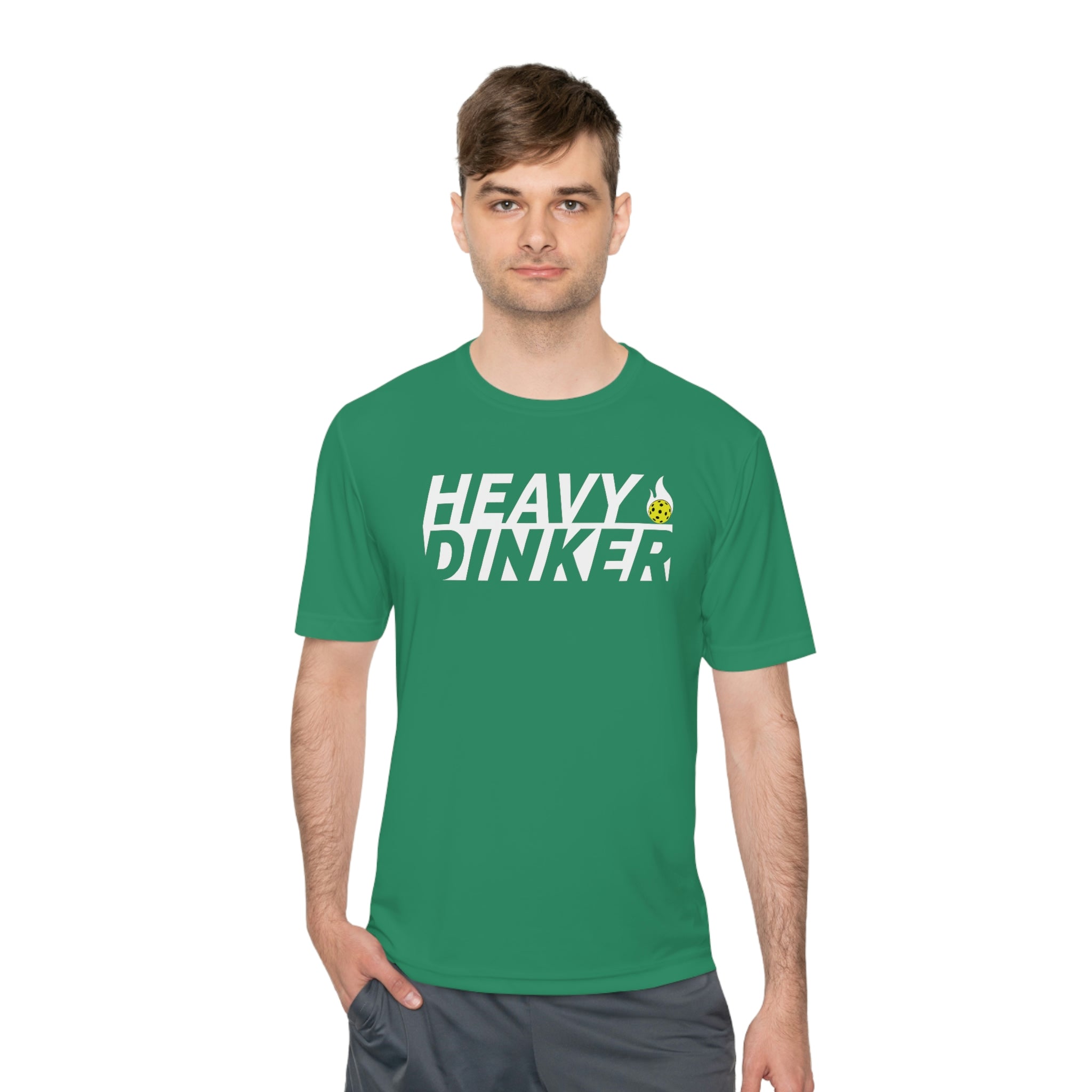 man wearing kelly green heavy dinker men's athletic pickleball apparel shirt view