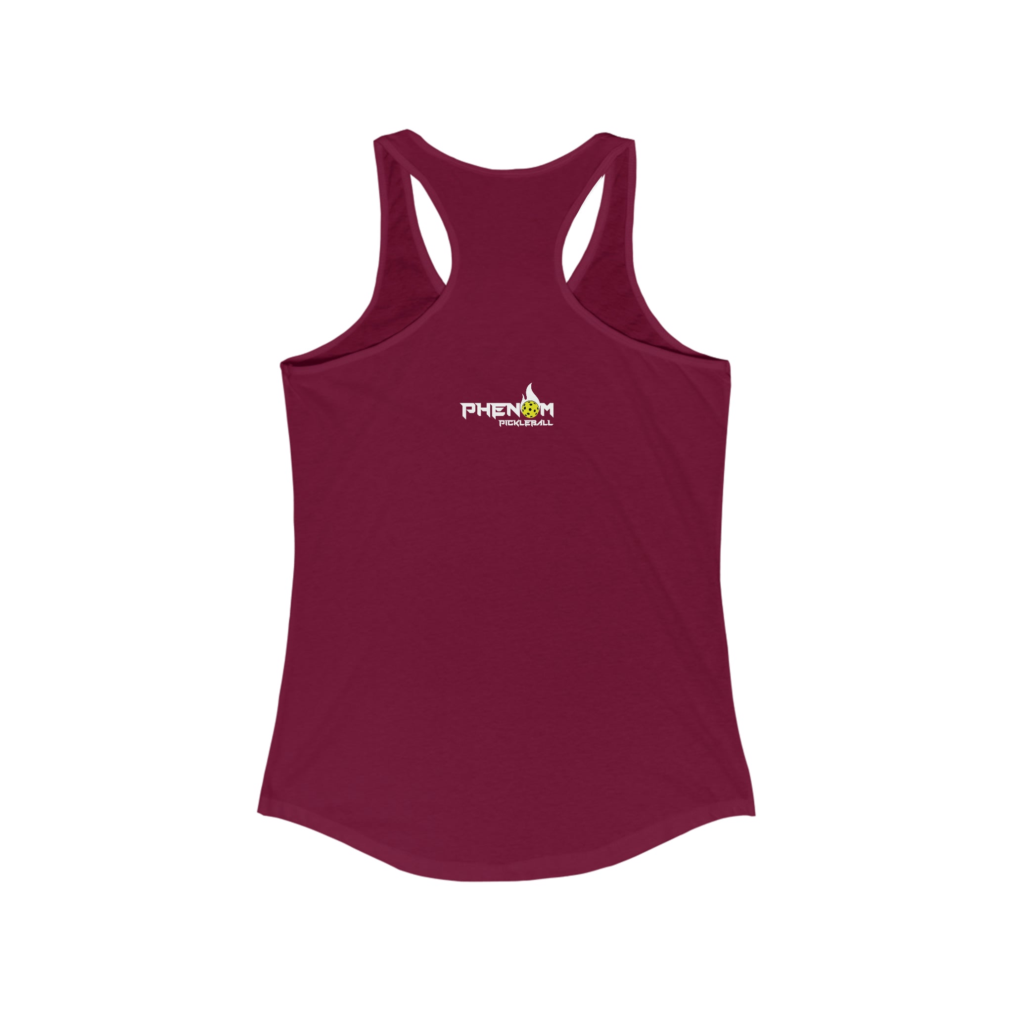 maroon just here for the dinks and giggles women's racerback tank top pickleball apparel phenom logo back view