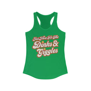 kelly green just here for the dinks and giggles women's racerback tank top pickleball apparel front view