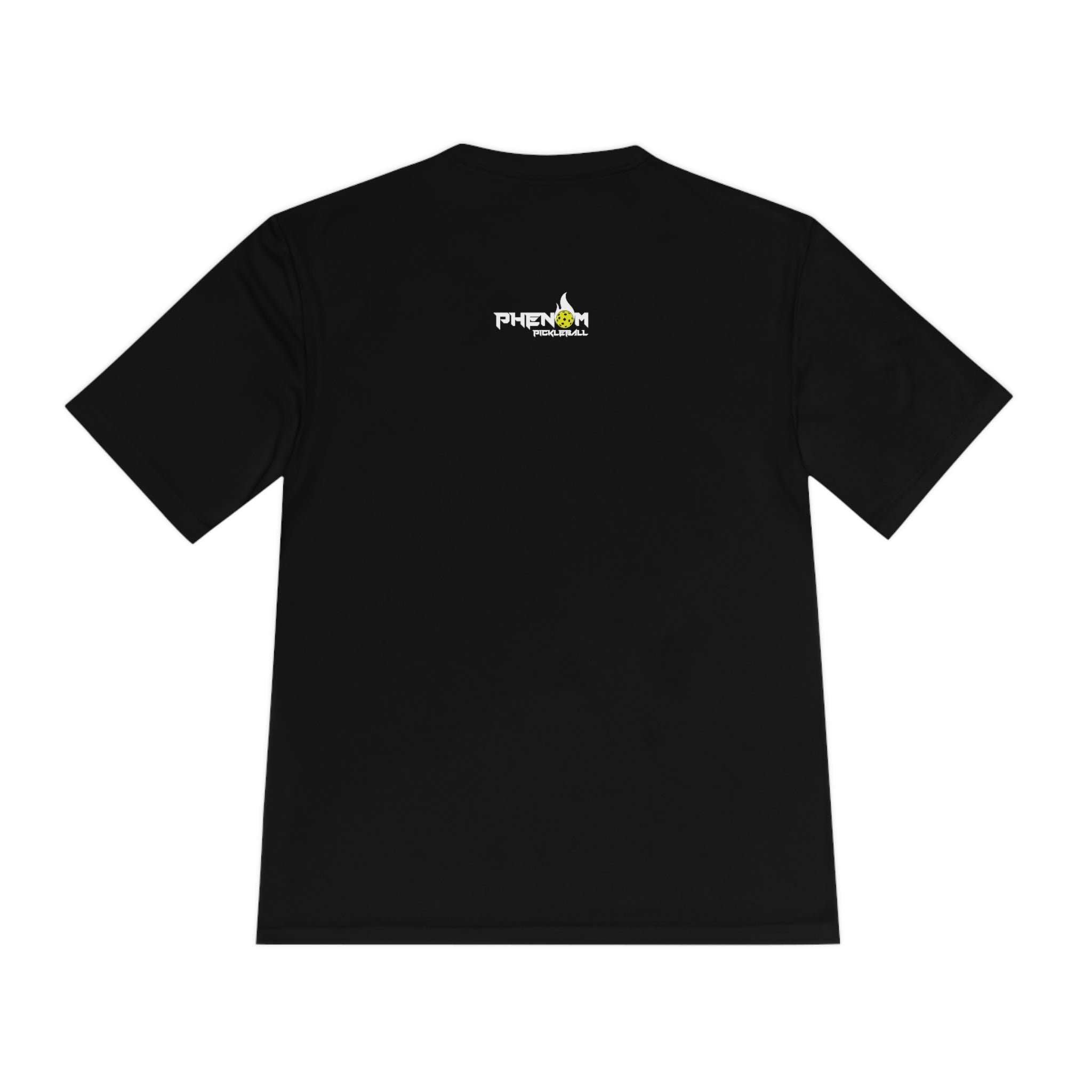 black dink bang run dmc performance athletic pickleball shirt apparel phenom logo back view