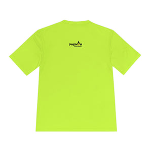 neon yellow heavy dinker men's athletic pickleball apparel shirt phenom logo back view