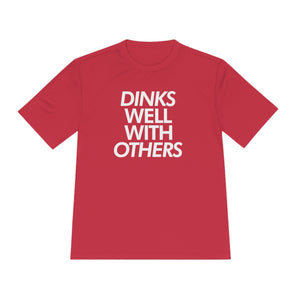 coral red dinks well with others athletic performance pickleball shirt apparel front view