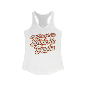 white just here for the dinks and giggles women's racerback tank top pickleball apparel front view