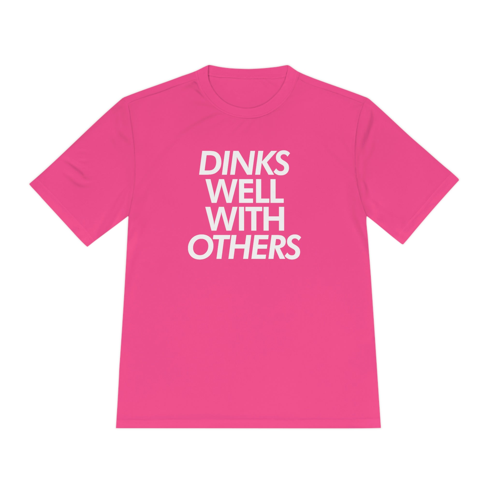 hot neon pink dinks well with others athletic performance pickleball shirt apparel front view