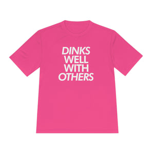 hot neon pink dinks well with others athletic performance pickleball shirt apparel front view