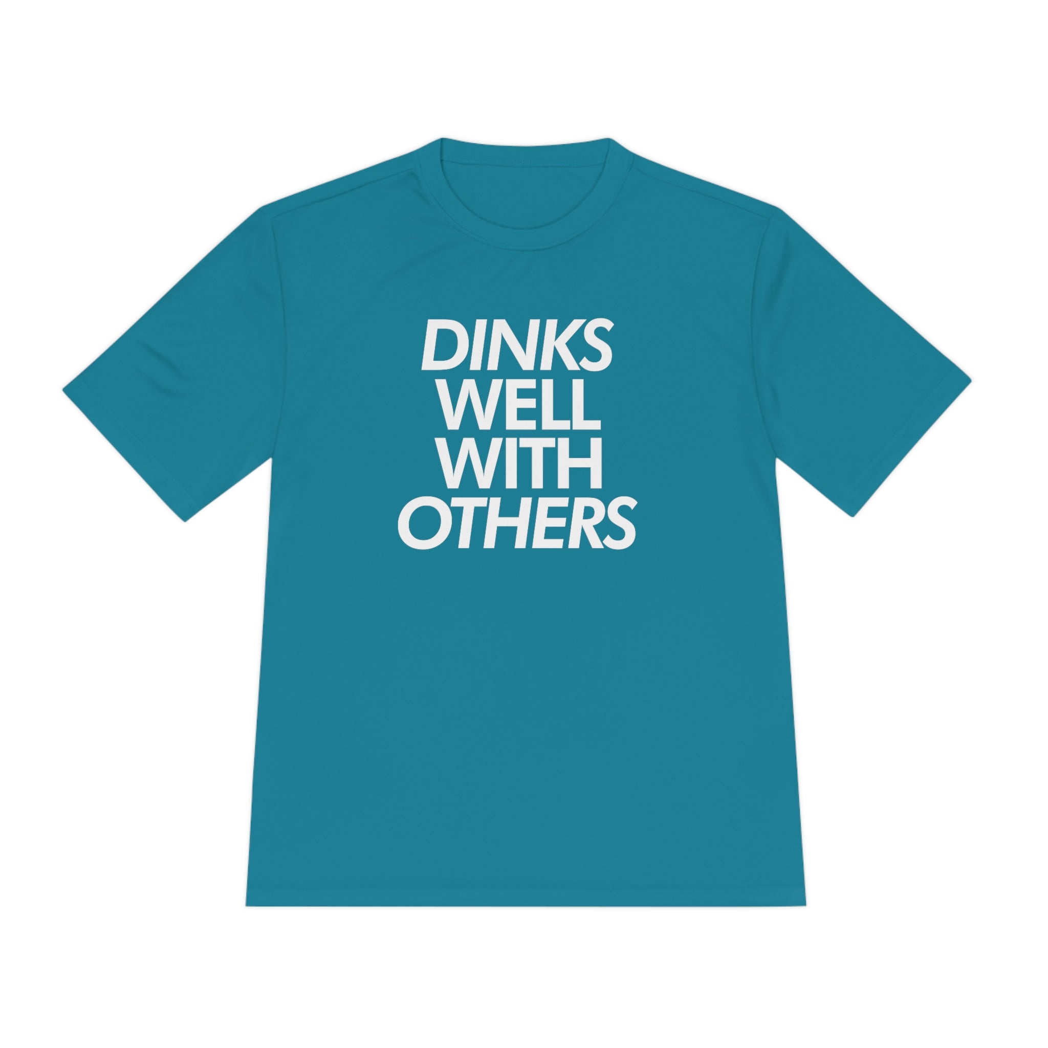 aqua blue dinks well with others athletic performance pickleball shirt apparel front view