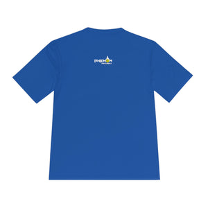 royal blue heavy dinker men's athletic pickleball apparel shirt phenom logo back view