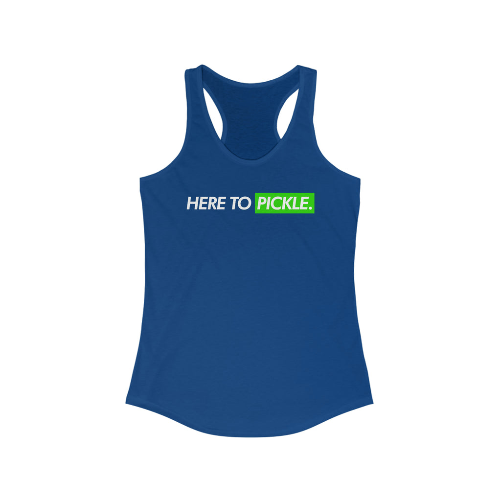royal blue here to pickle women's racerback tank top pickleball apparel front view