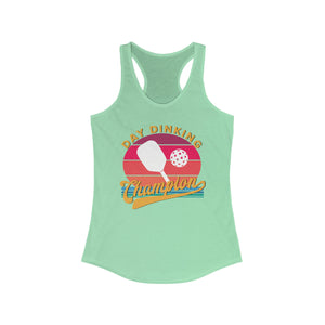 mint green day dinking champion retro inspired pickleball apparel women's racerback tank top front view
