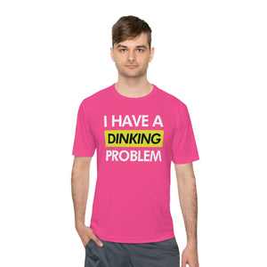 man wearing hot pink neon i have a dinking problem athletic pickleball shirt performance apparel front view