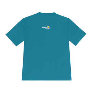 aqua blue dinks well with others athletic performance pickleball shirt apparel phenom logo back view