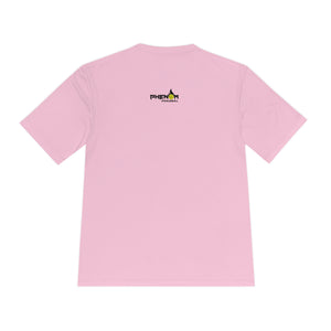 light pink heavy dinker men's athletic pickleball apparel shirt phenom logo back view