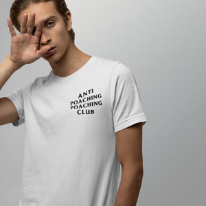 man wearing anti poaching poaching club pickleball apparel shirt white front view