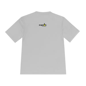 light gray heavy dinker men's athletic pickleball apparel shirt phenom logo back view