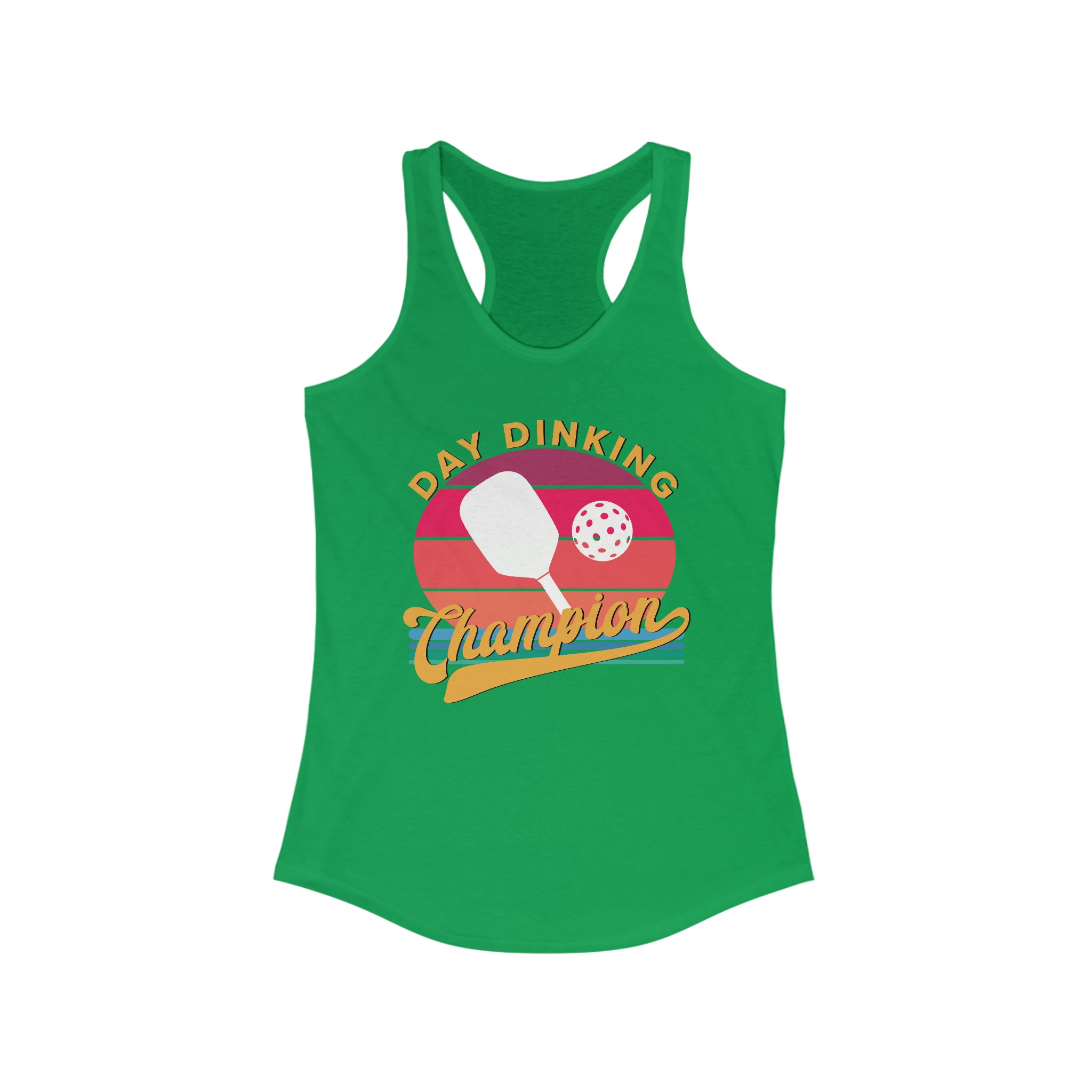 kelly green day dinking champion retro inspired pickleball apparel women's racerback tank top front view