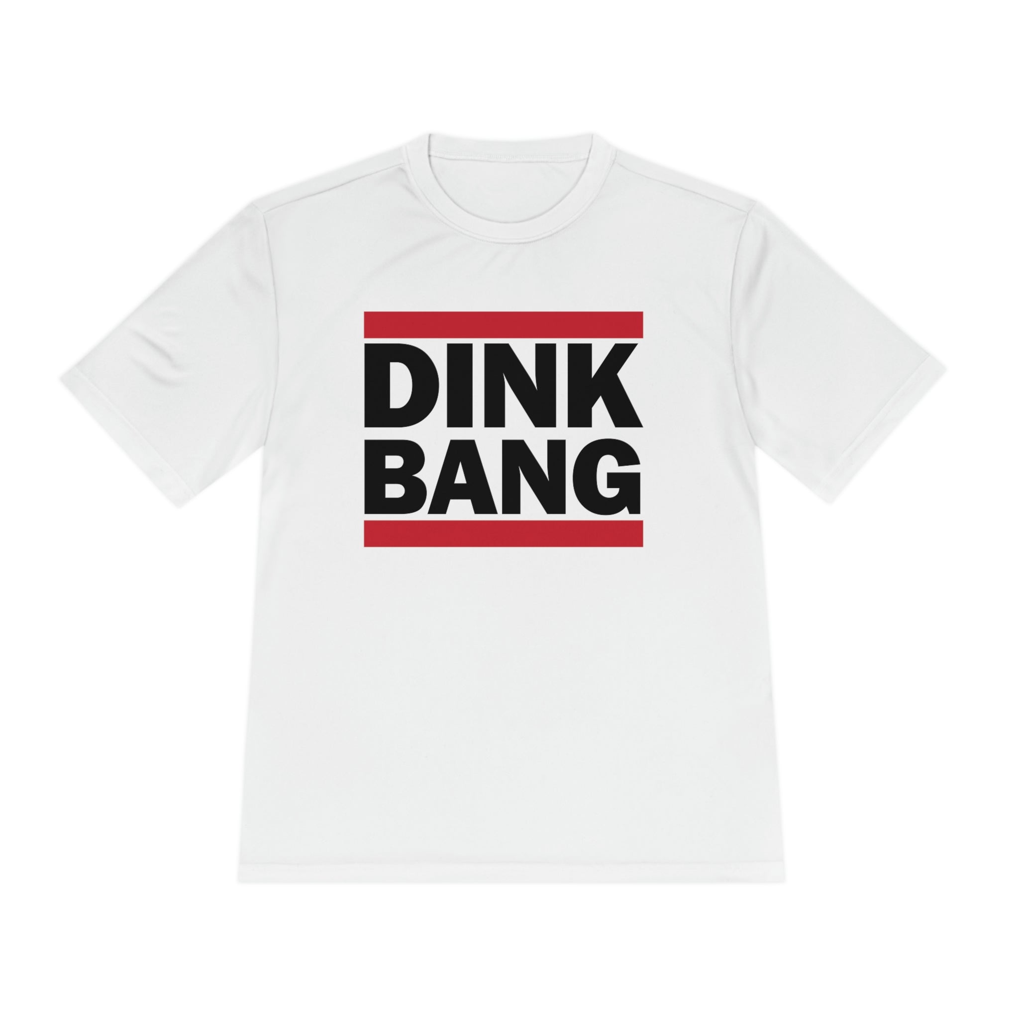 white dink bang run dmc performance athletic pickleball shirt apparel front view