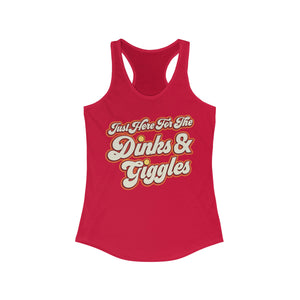 red just here for the dinks and giggles women's racerback tank top pickleball apparel front view