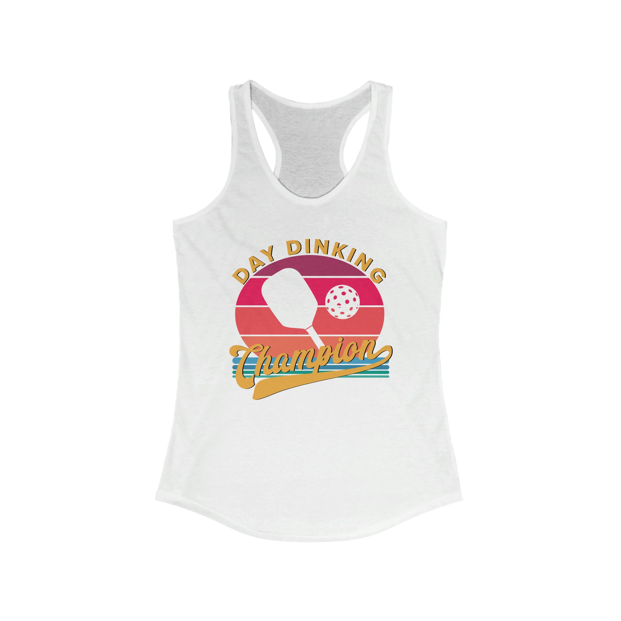 white day dinking champion retro inspired pickleball apparel women's racerback tank top front view