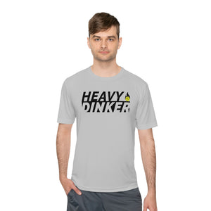 man wearing light gray heavy dinker men's athletic pickleball apparel shirt front view