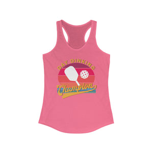 hot pink day dinking champion retro inspired pickleball apparel women's racerback tank top front view