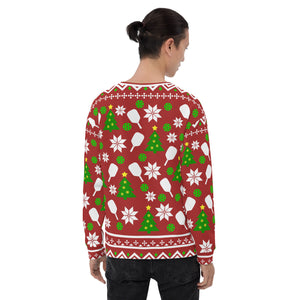 man wearing ho ho ho pickleballs ugly christmas sweater pickleball apparel back view