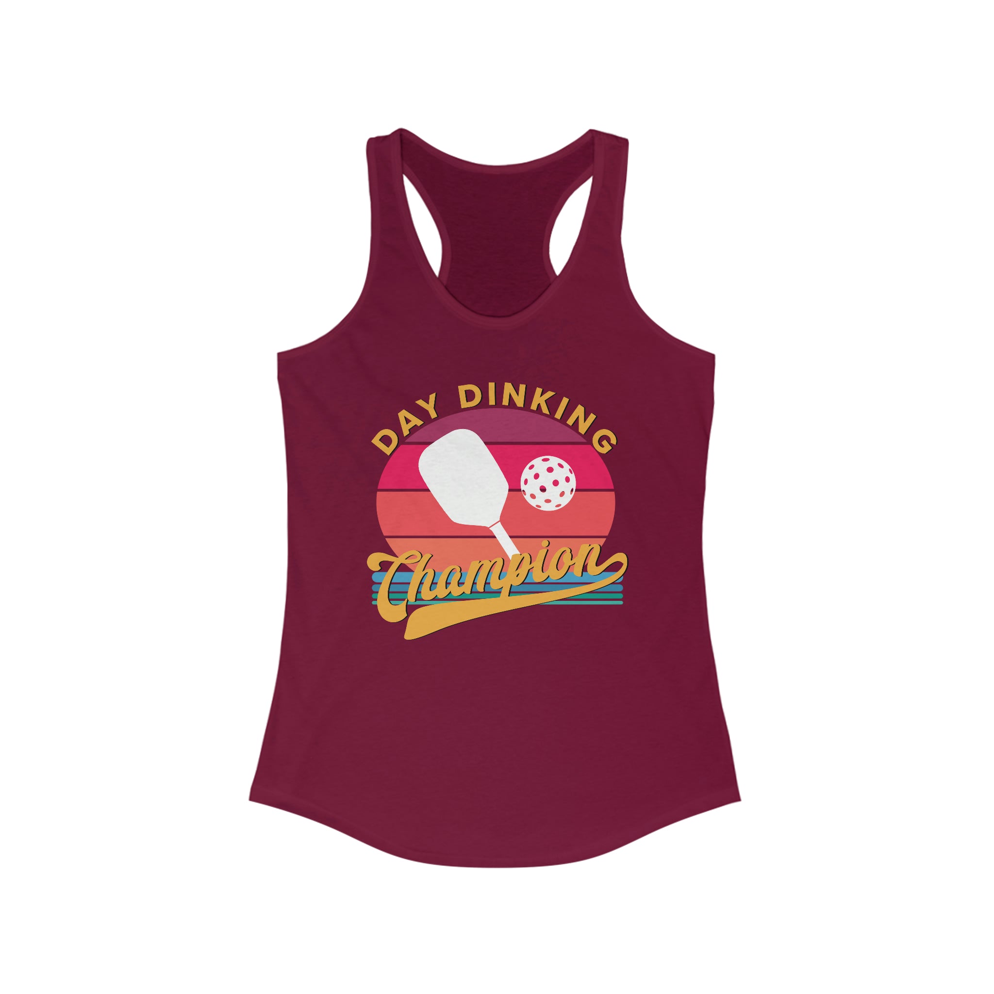 maroon burgundy day dinking champion retro inspired pickleball apparel women's racerback tank top front view