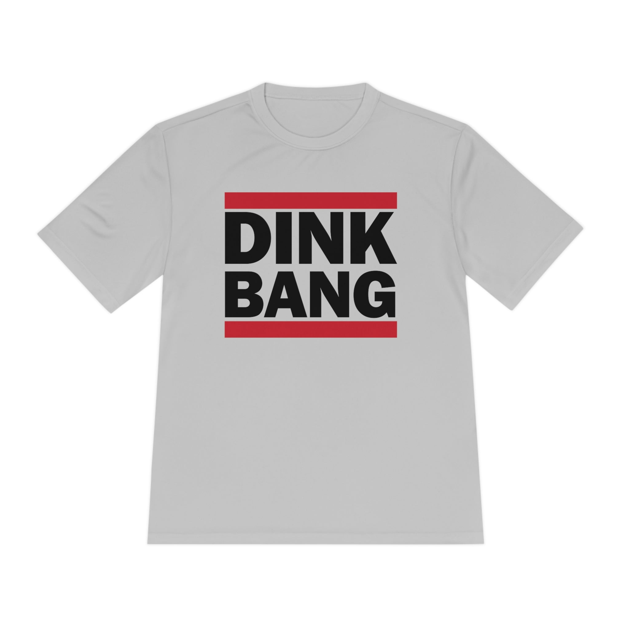 light gray dink bang run dmc performance athletic pickleball shirt apparel front view