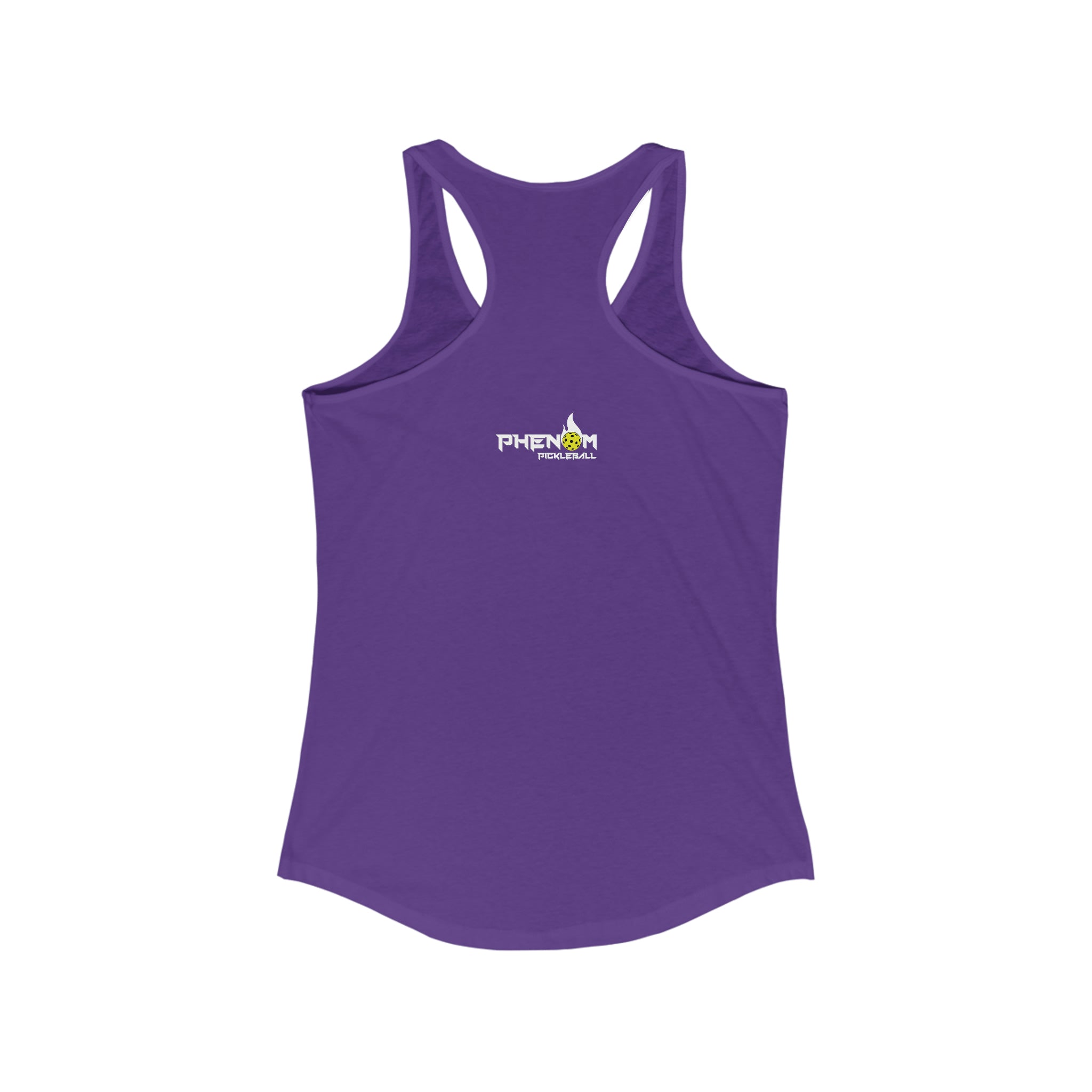 purple day dinking champion retro inspired pickleball apparel women's racerback tank top phenom logo back view
