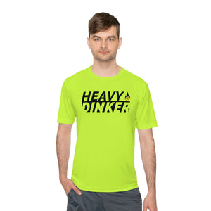 mean wearing neon yellow heavy dinker men's athletic pickleball apparel shirt front view