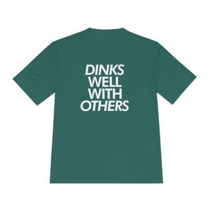 teal green dinks well with others athletic performance pickleball shirt apparel front view