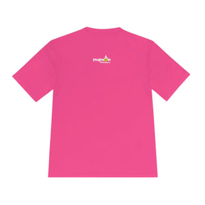 hot neon pink here to bang men's athletic pickleball apparel shirt phenom logo back view