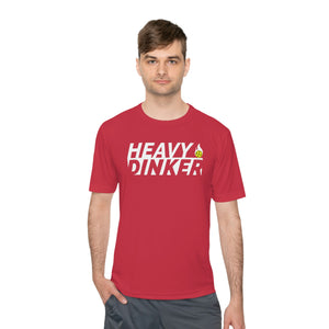 man wearing red heavy dinker men's athletic pickleball apparel shirt front view
