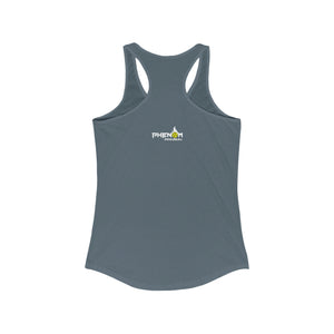 dark gray just here for the dinks and giggles women's racerback tank top pickleball apparel phenom logo back view