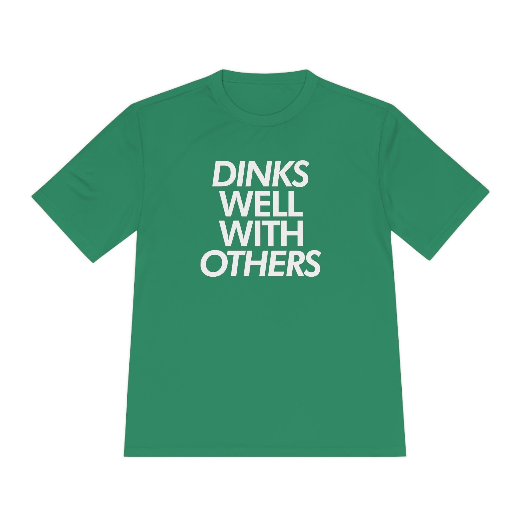kelly green dinks well with others athletic performance pickleball shirt apparel front view
