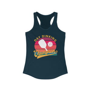 navy blue day dinking champion retro inspired pickleball apparel women's racerback tank top front view