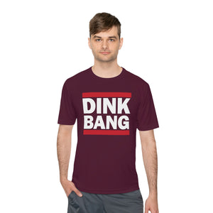 man wearing dark maroon burgundy dink bang run dmc performance athletic pickleball shirt apparel front view