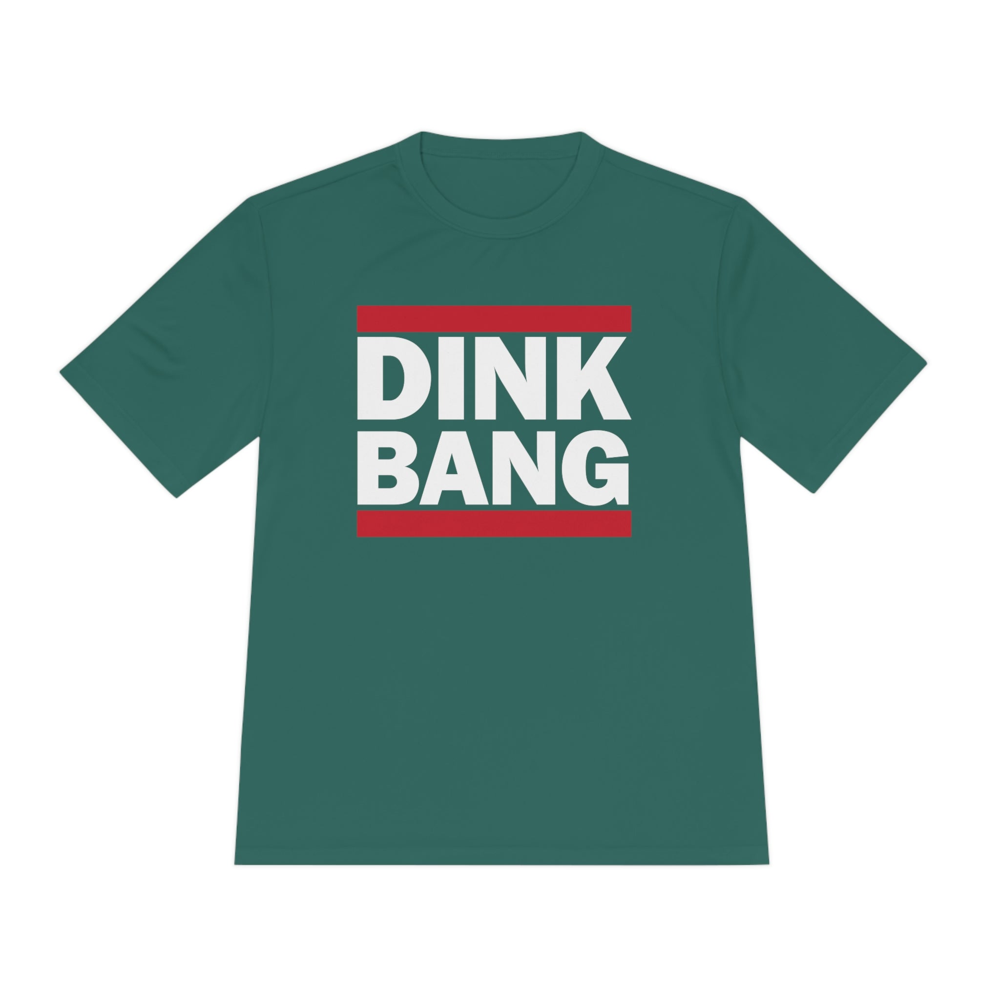 teal green dink bang run dmc performance athletic pickleball shirt apparel front view