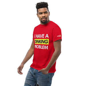 man wearing red I have a dinking problem pickleball shirt apparel phenom logo left front view