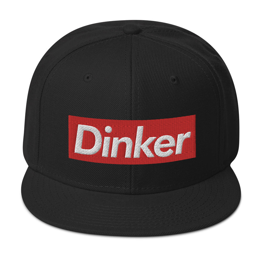 black flat bill adjustable cap dinker white letters on red background supreme inspired pickleball hat