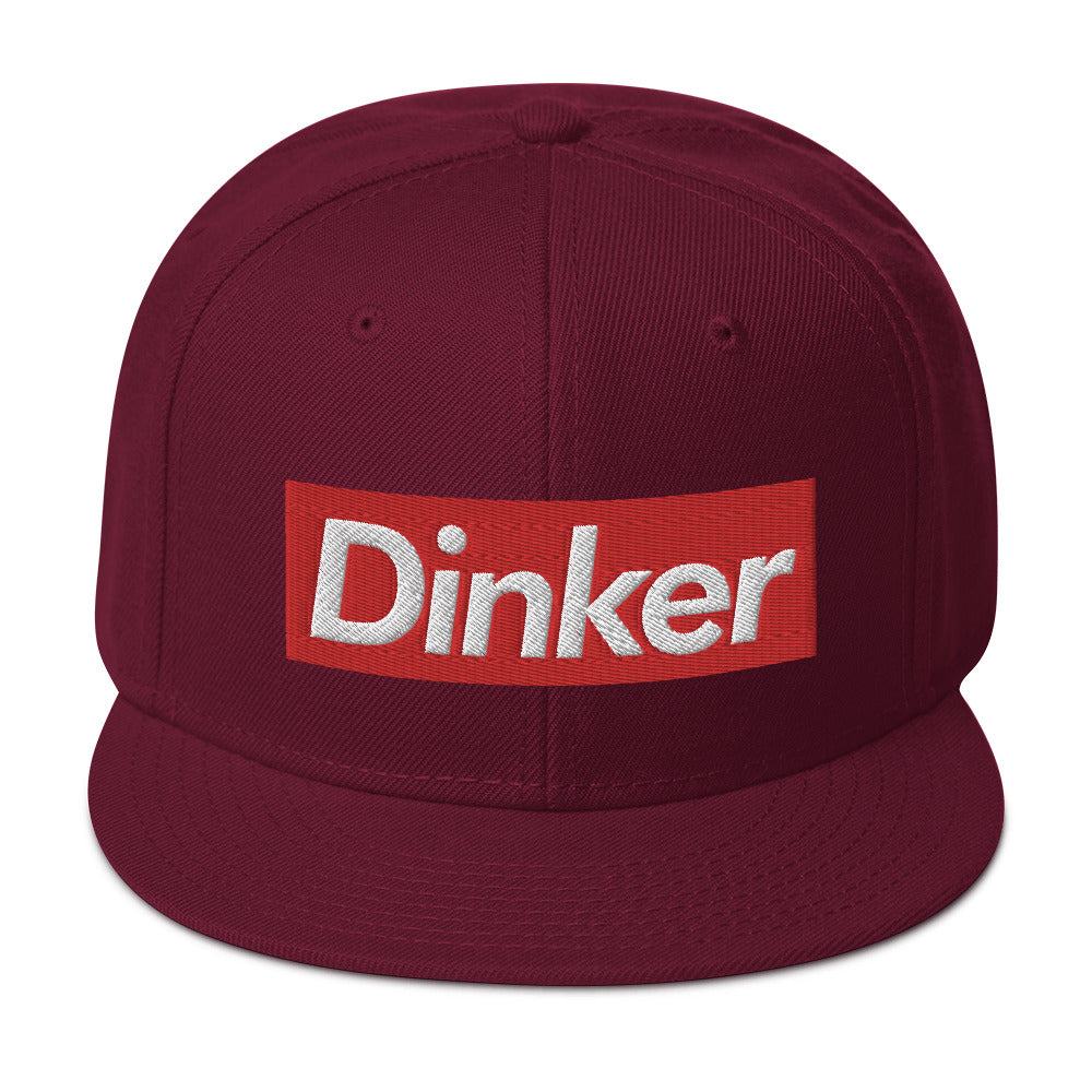 maroon flat bill adjustable cap dinker white letters on red background supreme inspired pickleball hat