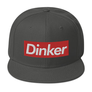 dark gray flat bill adjustable cap dinker white letters on red background supreme inspired pickleball hat