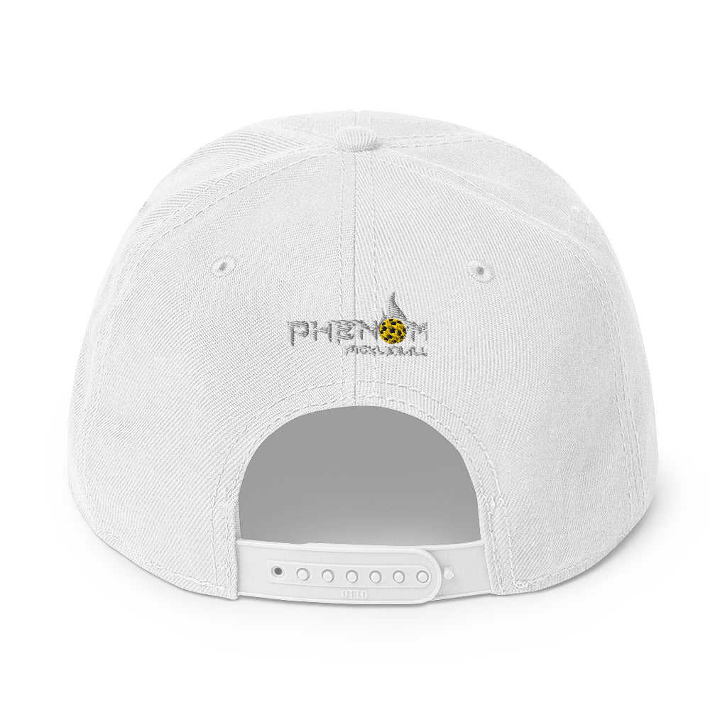 white flat bill adjustable cap dinker white letters on red background supreme inspired pickleball hat phenom logo back view