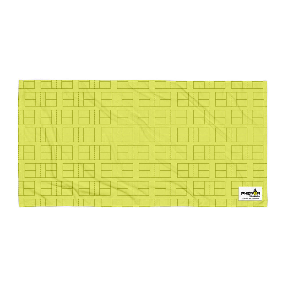 large pickleball gym beach towel court time gray pattern on yellow background