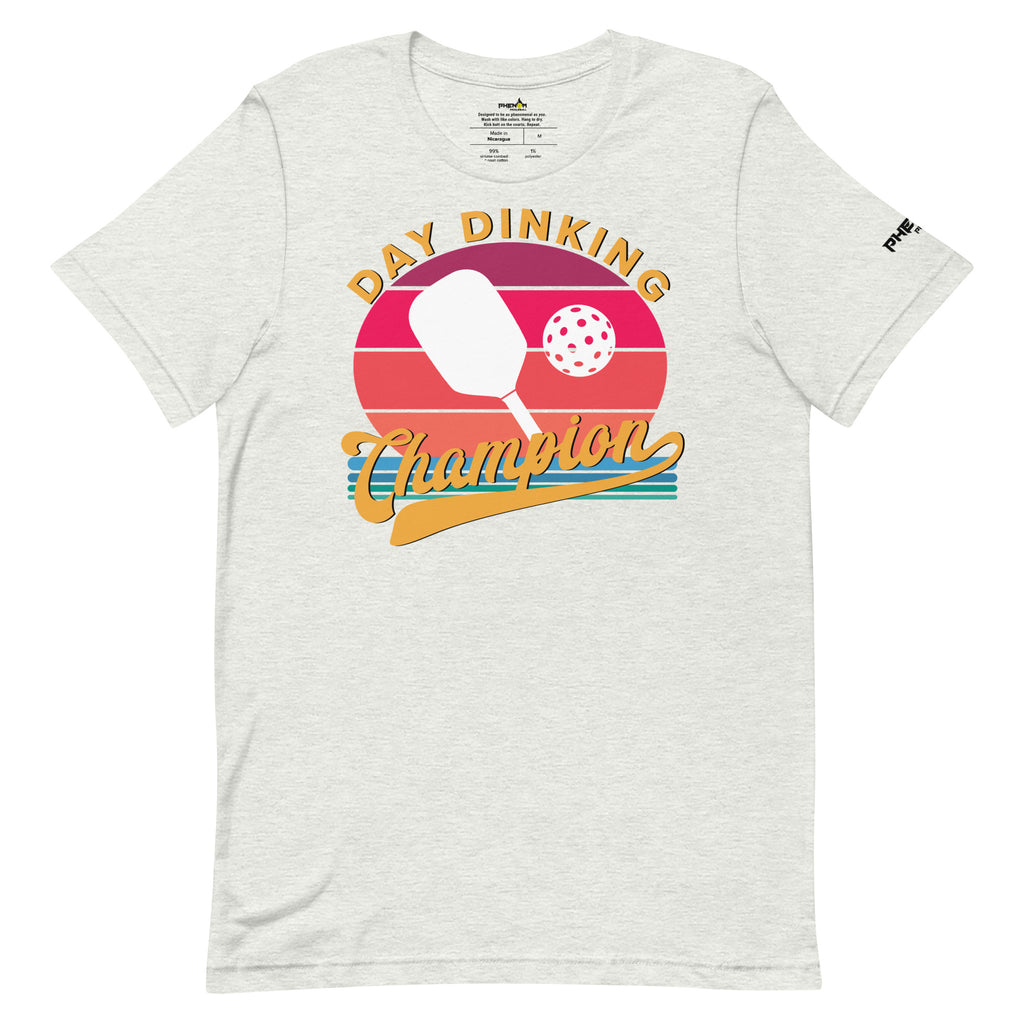 heather gray day dinking champion retro inspired pickleball shirt apparel front view